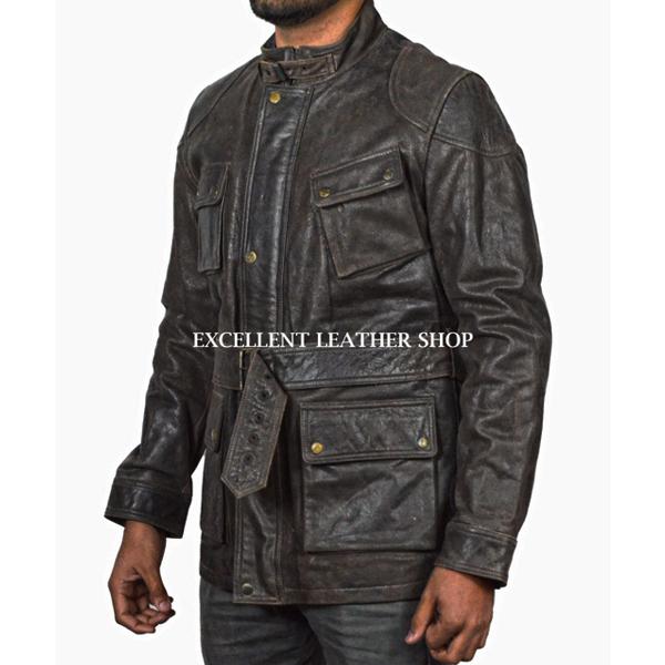 Men's Leather Jacket with Retro Silhouette and Classic Multiple Pocket Design