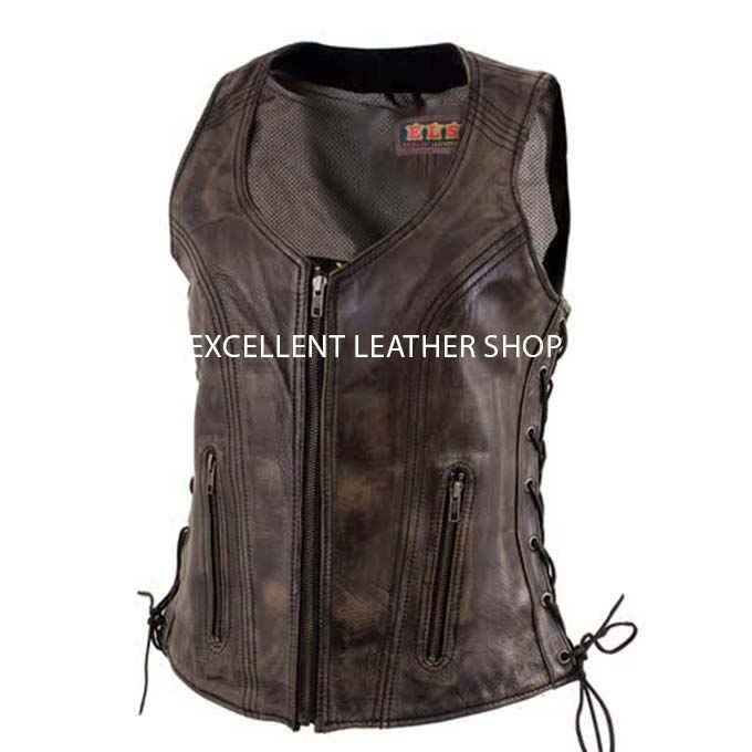 Woman Leather Vest Biker Style Excellent Leather Shop