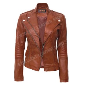 brown leather jacket woman