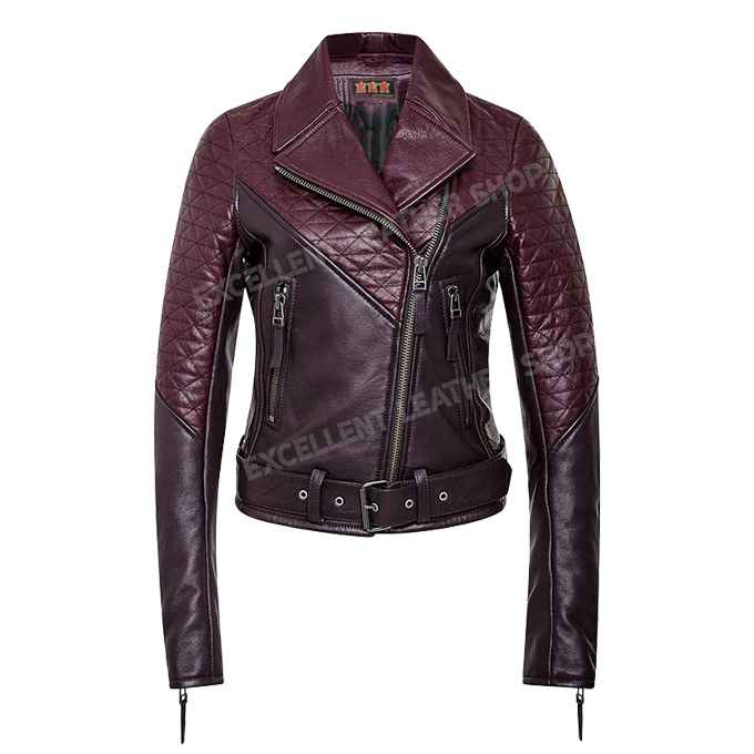 Two Tone Biker Jacket Women's Quilted Leather Biker Jacket